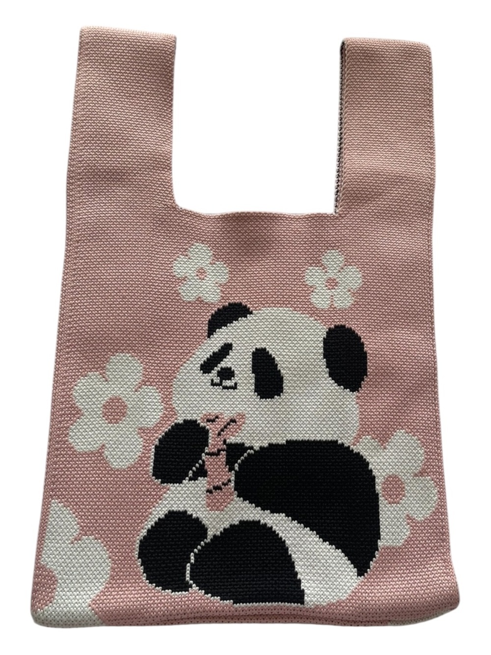 PINK PANDA KNITTED SMALL HANDBAG EUC